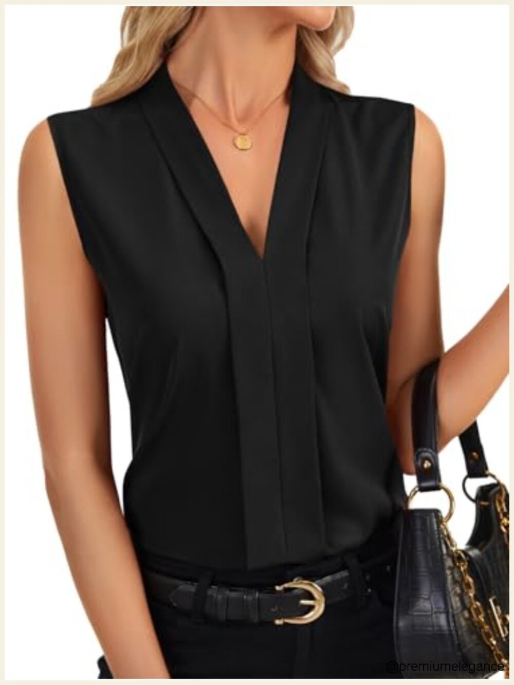 V Neck Pleated Sleeveless Tank Top Dressy Casual Blouse Women's